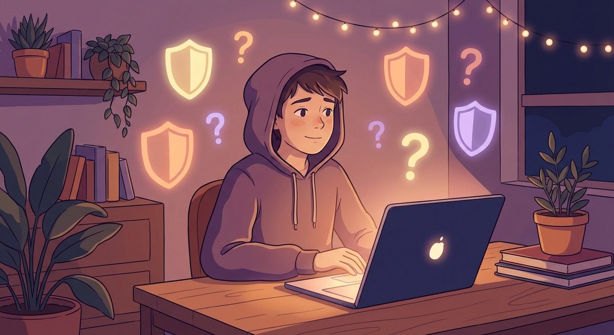 Adolescente al computer che riflette sulla sicurezza online